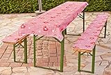 Beo Festzeltauflagen Set inklusiv Tischdecke kariert im Landhausstil Bankauflage, Circa 220 x 25 x 2,5 cm und 240 x 100 cm, rot / weiß / Mehrfarbig, 3 Stück (1er Pack)