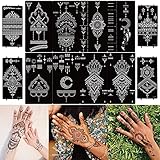 DIVAWOO 12 Blatt Temporäre Tattoos Henna Schablone Set, Indischer Arabischer Hände Hand Tattoo Tempel Aufkleber für Frauen Finger Körper