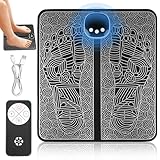 EMS Fußmassagegerät Elektrisch, 19 Intensitäten USB Shiatsu Fußmassagematte mit 8 Modi, Tragbares EMS Fußmassagegerät Faltbares mit Fernbedienung zur Durchblutungs und Muskelschmerzlinderung(Schwarz)