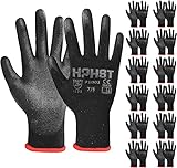 HPHST PU Besichtet Arbeitshandschuhe, 12 Paar Arbeit Handschuhe für Herren und Damen Rutschfeste Montagehandschuhe Gartenhandschuhe mit PU-Beschichtung für Bauarbeiter Mechaniker, Schwarz (Large)