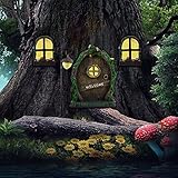 Sternstunde 4 Stück GNOME Home Fenster und Tür, 14cm Miniature Elf Door Garden Decoration, Vintage Märchengeheimnis Pflanzenhaus, Glow in The Dark Miniatur Feentür für Baumstamm