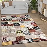 Paco Home Teppich Wohnzimmer Schlafzimmer Kurzflor Vintage Boho Ethno Skandi Geometrisches Muster Streifen Rauten Design, Grösse:120x170 cm, Farbe:Bunt