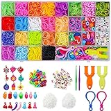 Elekin Loom Bänder Set für Kinder, 2000+ Bunt Gummibänder DIY Loombänder Kasten Mit Zubehör (Perlen, Anhänger, Charms, Y Loom, S-Clips und Häkelnadeln) für Armbänder, Geschenk für Junge Mädchen