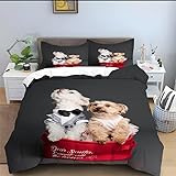 ROLETI Bettbezug 220x240 cm WeißEr Hund 3D Bettwäsche Set Atmungsaktiv Renforcé, Bettbezug Weich & Aesthetic Flauschige mit Leichtläufigem Reißverschluss für Erwachsene und 2 Kissenbezüge