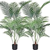 Fopamtri künstliche Areca Palme 140 cm künstliche Palme, 15 Zweige, für drinnen und draußen Moderne Dekoration Feaux Dypsis Lutescens Pflanze Topffamilie Einweihungsgeschenk, 2er Pack