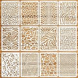 OOTSR 12 Stück Schablonen Set, 15x21cm Schablonen zum Malen Wiederverwendbar Kunststoff Schablonen Vorlagen für Holz, Boden, Möbel Wandgestaltung Deko, DIY Scrapbooking Handwerk