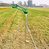 JXYQ Rasensprenger mit Halterung, Impulsregner aus Metall mit Ersatzdüse, Wasserreichweite 22–55 m, Rasensprüher mit rotierender Wippdüse für große Flächen