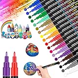 Goffii 18 Farbe Steine Bemalen Acrylstifte für Steine wasserfest Permanent Marker Stift für Ostern Basteln Kinder Leinwand Ostereier Holz Schule Manga Kunstler/DIY Fotoalben/Hochzeit Papier 0.7mm