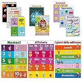 Profit Lernposter für Kinder Italienisch - Lernposter für Kinder auf Italienisch, Klassenplakate, Lehrmaterial, Dekoration der Grundschule. Enthält: Alphabet, Zahlen, Farben.