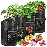 COCHIE 4 Stück Kartoffeln Pflanzsack 10 Gallone, Pflanzsack für Gemüse Tomatenpflanzen Pflanzsäcke, Kartoffelpflanzsack Kartoffelsack mit Griffen Sichtfenster, Pflanzen Tasche für Kartoffeln Tomaten