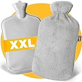 XXL Wärmflasche Groß 3,5 Liter mit Bezug - Grau und Weiches Fleece Wärmflaschenbezug - Wärmeflasche XL für Babys, Kinder und Erwachsene - Geschenk für Frauen Freundin