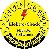 Prüfplakette Elektro-Check Nächster Prüftermin, Vinylfolie, Elektro Prüfaufkleber, Prüfetikett, Plakette E-Check (20 mm Ø, 100)