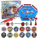 TuKIIE Bey Kinder Spielzeug Kreisel Arena Battling Top Stadium Blade Battle Set, 12 Burst Kreisel 3 Launchers Grip 1 Arena Combat Game, für Kinder ab 6 Jahren