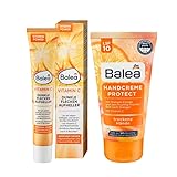 Balea 2er-Set Hautpflege: Gesichtscreme VITAMIN C Niacinamide Dunkle Flecken AUFHELLER (50 ml) + Handcreme PROTECT für trockene Hände mit Lichtschutzfaktor LSF 10 (75 ml), 125 ml