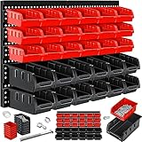 MASKO® Stapelboxen + Wandregal 32tlg Set Box Sichtlagerkästen Schüttenregal Steckregal, Werkstatt, Hängeregal, Sortimentskasten, Kleinteilemagazin, Sichtlagerkästen Farbe Schwarz/Rot