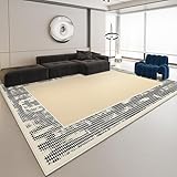 Waschbare, große Teppiche (120 x 160 cm) für Wohnzimmer, Schlafzimmer, Schlafzimmer, Küche, Büro, Esszimmer, Flur, geometrisches Patchwork-Design, Beige-Grau