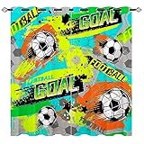 YUANZU Fußball Vorhänge Kinder Jungen Sport Grunge Ball Ösen Gardinen mit Blickdichte Vorhang Kälteschutz Blackout Curtain Kinderzimmer Schlafzimmer Verdunkelung Fenster, 2 Stück, H 160 x B 132 cm