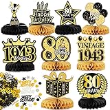 80. Geburtstag Tischdeko Set Schwarz Gold 9 Stk Bienenwaben Deko Tischaufsätze mit 15g Happy Birthday Konfetti Tischdekoration für 80. Geburtstag 80. jährige Jubiläum 80 Jahrestag usw.