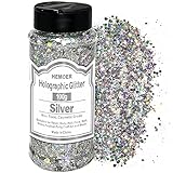 HEMOER Holographic Chunky Glitter, Silber 100g Chunky Pailletten Glitter, Craft Glitter für Harz, Gesicht, Nagel, Körper, Kunsthandwerk, Slime Festival Party Art, Glitzerpuder für Nägel Glitzer