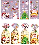 100 Stück Kekstüten Weihnachten, 4 Stile Plätzchentüten Cellophantüten Zellophantüten mit Twist Krawatten, Weihnachtstüten zum Befüllen für Plätzchen Kekse Pralinen Bonbon Plätzchen