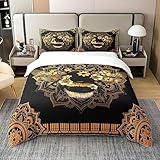 Bettwäsche-Set aus 100 % Baumwolle, Bienen-Motiv, Boho-Mandala, Bettbezug, gelbe Blumen, King-Size-Bett, Tiermotiv, Bettdeckenbezug mit Reißverschluss, Hippie-Blumen, Schlafzimmer-Set, Orange, Gold,