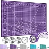 Miuzei A3 A2 Schneidematte mit Rollschneider und Ersatzklingen, Selbstheilende Handwerksunterlage Lila, Nähzubehör, Stoffschneider-Set, Cutting Mat,Schreibtischunterlage zum Basteln Schneiden,Malen.