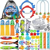 Purpledi Schwimmbad Tauchspielzeug Set 46PCS, Kinder Pool Spielzeug, Wasserspielzeug Outdoor für Kinder mit Tauchtür Tauchstöcke Edelsteine Pool Spielzeug Schwimmspielzeug für Tauchtraining Schwimmbad