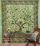 Popular Handicrafts Baum des Lebens Tagesdecke, Bohemian-Design, psychedelisch, aufwendig, Blumenmuster, indische Tagesdecke, 230 x 215 cm, Grün