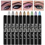 OCHILIMA 10 Farben Glitter Lidschatten Stick Bunte Set,Schimmer Glitter Perle Creme Lidschatten Stick Lidschatten Kreide,Glänzende farbige Sticks Lidschatten Stift Augen Make-up, Lidschatten Stick