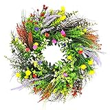 Türkranz Ganzjährig künstliche Wildblumen Türkranz Herbst 35cm, Frühlingskranz Bunt Blumenkranz Dekokranz Wandkranz Kranz für Tür, Fenster, Wand, Frühlingsdeko, Osterdeko