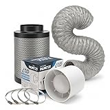 Weedness Grow Abluft Set Set ECO 107 m3/h 100 mm Flansch Belüftungsset - Grow Indoor Aktivkohlefilter Rohrventilator Growbox Belüftungssystem