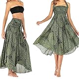 Lang Gedruckter Rock Damen Chiffon Bohemien, Boho Sommerrock, Urlaub Strandkleider (Einheitsgröße)