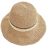 KXF Damen Sonnenhut Faltbar Packbar Up Brim Bucket Cap Floppy Straw Sonnenhut für Urlaub Sommer Strand Wandern, Verstellbare Passform, khaki, Einheitsgröße