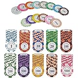 YouYuer 50PCS Pokerchips Poker-Chips Laser-Chips Metallkern Poker Chips für Poker Texas Hold`em Black Jack Roulette Token Jetons Casino Familie Entertainment Spiel Tokens Bingo Chips Zubehör