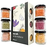 FOODOKO FINEST - Gourmet Salz Gewürze Geschenkset, Gewürzsalz im Probierset, Meersalz Salzset aus Spanien im Geschenk Set aus (6x40gr) Gläser