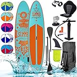 BRAST® SUP Board Summer | Aufblasbares Stand up Paddle Set | 320x81x15cm viele Modelle | inkl. Zubehör Fußschlaufe Paddel Pumpe Rucksack | Blau Rot Grün Orange Türkis Pink Weiß | 320 türkis