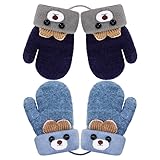 Firtink 2 Paar Baby Winter Handschuhe Fäustlinge für Baby Cartoon Fausthandschuhe Kleinkind Halshandschuhe Warme Strickhandschuhe für Mädchen Jungen 1-3 Jahre