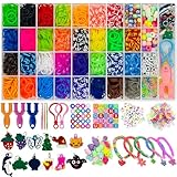 Delycazy 2200+ Loom Bänder Set, Loom Bänder Armbänder Selber Machen Armband Set mit Perlen, Anhänger, Charms, Y Loom, S-Clips und Häkelnadeln, Geschenk für Junge Mädchen