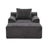 Oversize Relaxsessel Kordsamt Loungechair Fußhocker Seitentaschen Rückenkissen Tiefe Sitzfläche Federkern Schaumfüllung Modulsystem Wohnzimmer Schlafzimmer Arbeitszimmer Ohne Montage (Grau)