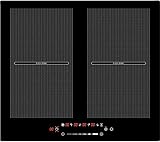 Acopino KMI4DF Induktionskochfeld, Glaskeramik, 6000W, 60 x 52 cm, 2 Doubleflex-Kochzonen, Sensor Touch Control, Rahmenlos, 220-240V