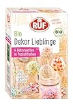 RUF Bio Dekor Lieblinge, Dekor-Mix 4 Sorten bunte Back-Dekoration mit Zucker-Streuseln, Zucker-Perlen & Zucker-Herzen, ohne künstliche Farbstoffe, vegan, 140g